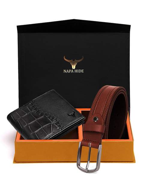 

NAPA HIDE Men Black & Brown RFID Protected Genuine Leather Accessory Gift Set