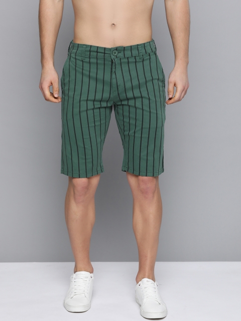 

HERE&NOW Men Green & Black Striped Regular Fit Shorts