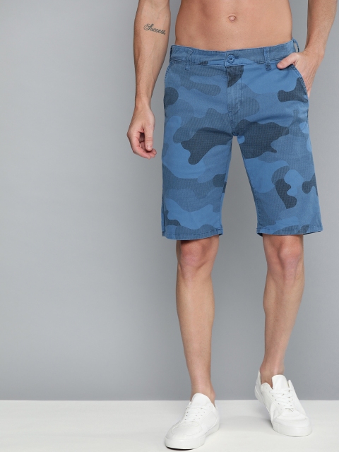 

HERE&NOW Men Blue & Black Camouflage Printed Slim Fit Regular Shorts