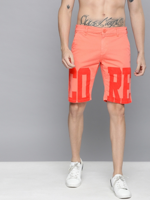 

HERE&NOW Men Orange & Red Printed Slim Fit Chino Shorts