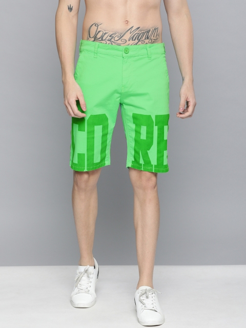 

HERE&NOW Men Fluorescent Green Printed Slim Fit Chino Shorts