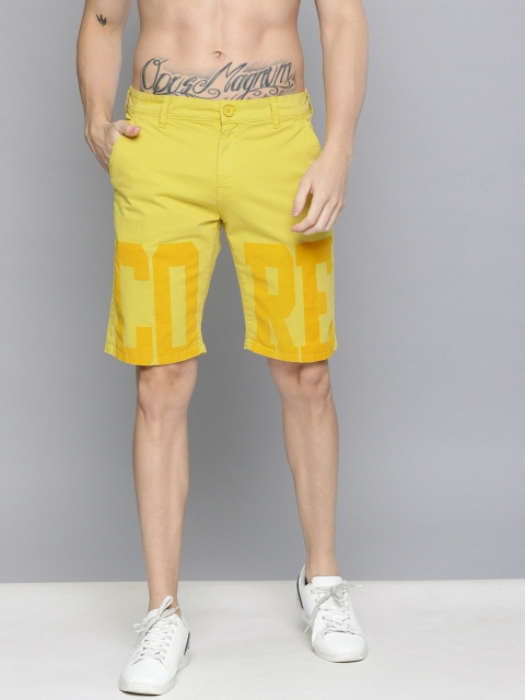 

HERE&NOW Men Yellow Printed Slim Fit Chino Shorts