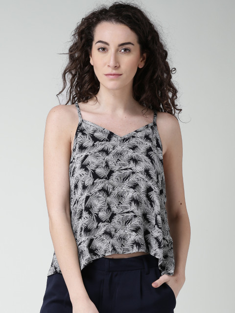 

FOREVER 21 Black Printed Back Slit Top