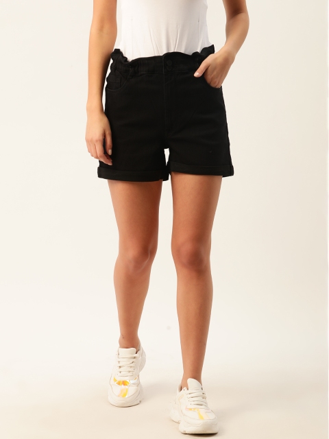 

Moda Rapido Women Black Solid Regular Fit Denim Shorts