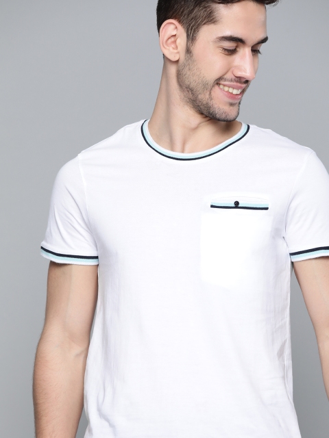 

Mast & Harbour Men White Pure Cotton Solid Round Neck T-shirt