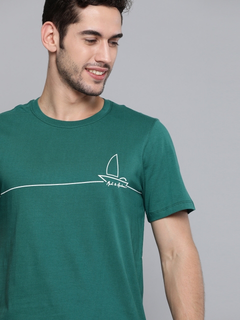

Mast & Harbour Men Green Solid Round Neck Pure Cotton T-shirt