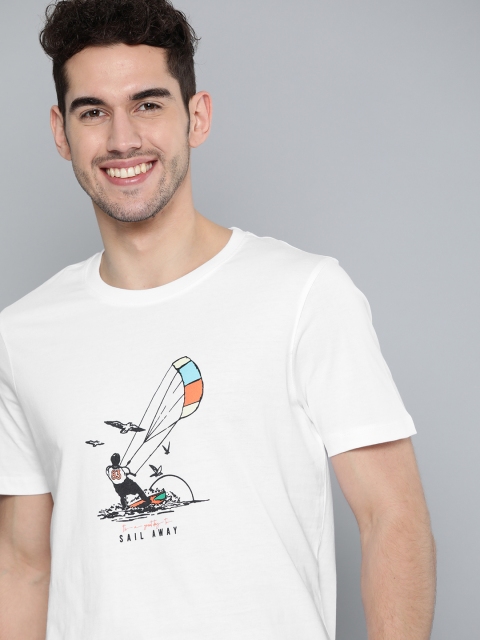 

Mast & Harbour Men White Printed Pure Cotton Round Neck T-shirt
