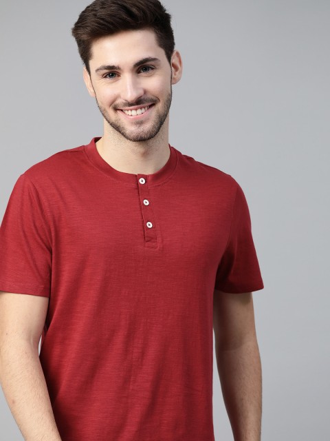 

Mast & Harbour Men Red Henley Neck Cotton T-shirt