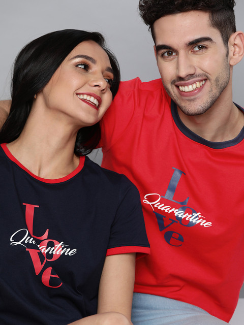 

Mast Harbour Men Red Navy Blue Printed Round Neck Pure Cotton T-shirt