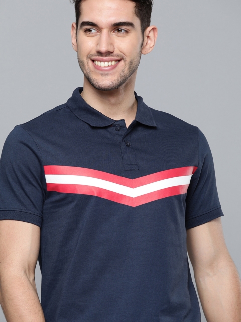 

Mast Harbour Men Navy Blue Red Pure Cotton Striped Polo Collar Pure Cotton T-shirt