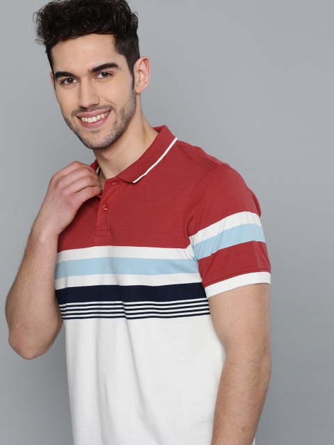 

Mast & Harbour Men White Pure Cotton Striped Round Neck T-shirt