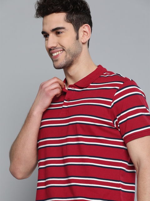 

Mast & Harbour Men Red & White Striped Polo Collar T-shirt