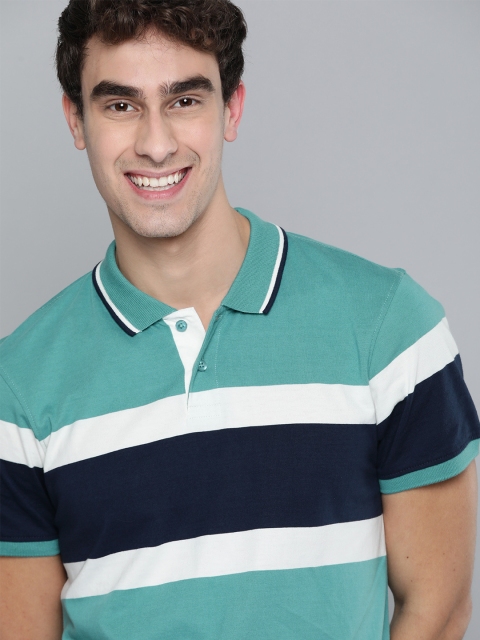 

Mast & Harbour Men Blue & White Striped Polo Collar T-shirt