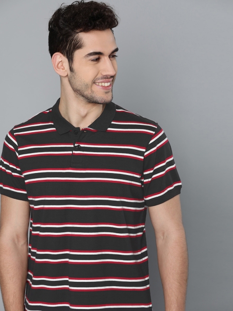 

Mast & Harbour Men Black & White Striped Polo Collar T-shirt