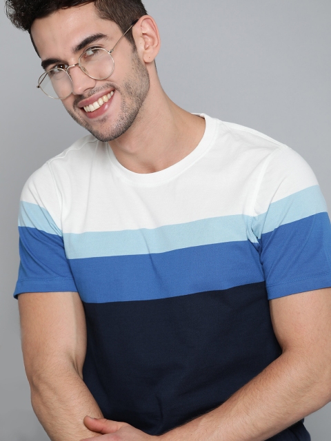 

Mast & Harbour Men Navy Blue & White Pure Cotton Colourblocked T-shirt