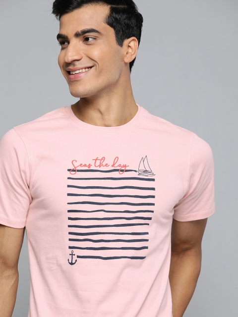 

Mast & Harbour Men Pink & Black Printed Round Neck Pure Cotton T-shirt