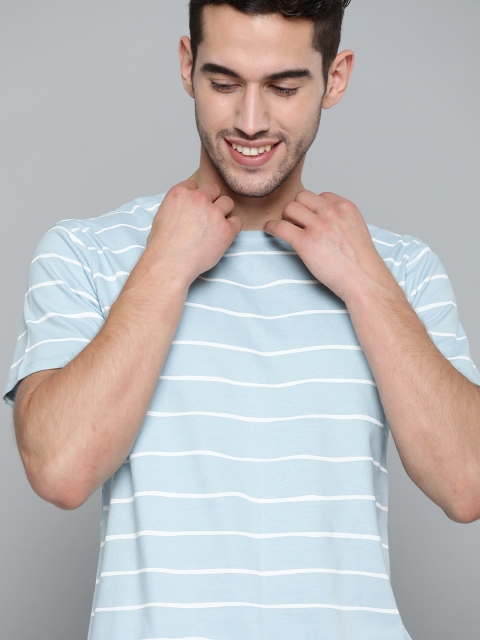 

Mast & Harbour Men Blue & White Pure Cotton Striped Round Neck T-shirt