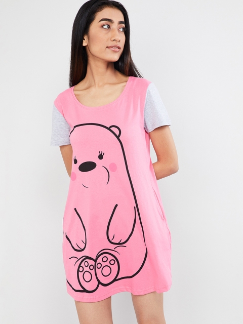 

max Women Pink Printed Pure Cotton Sleep Tshirt