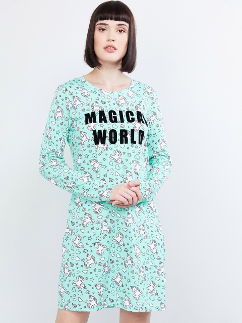 

max Women Pink Printed Pure Cotton Sleep Tshirt, Green