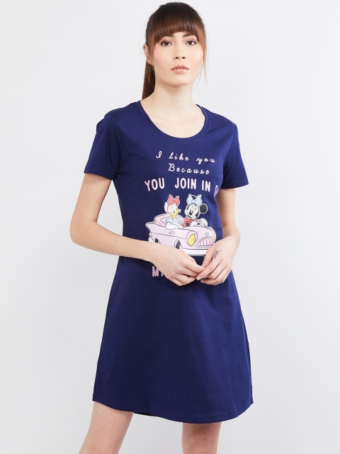 

max Women Navy Blue Printed T-shirt Dress