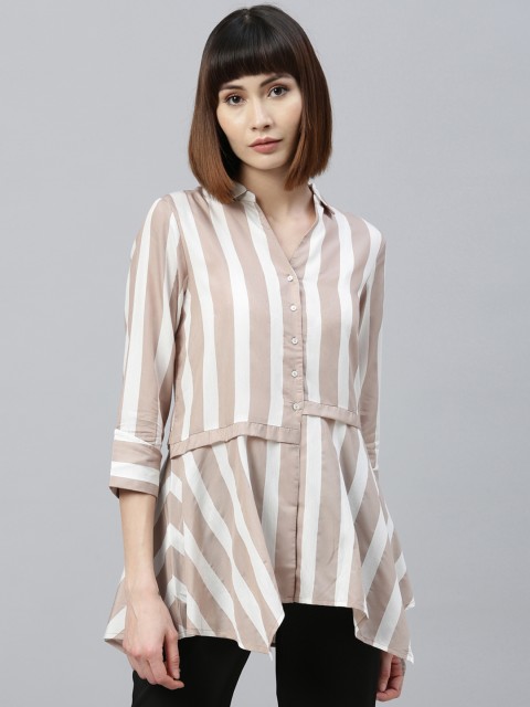 

Park Avenue Woman Women Beige Striped Shirt Style Top