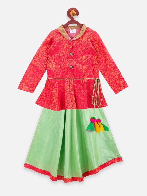 

LilPicks Pink & Green Ready to Wear Lehenga with Blouse