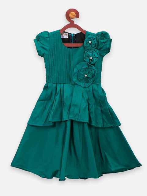 

LilPicks Girls Green Solid Fit and Flare Dress