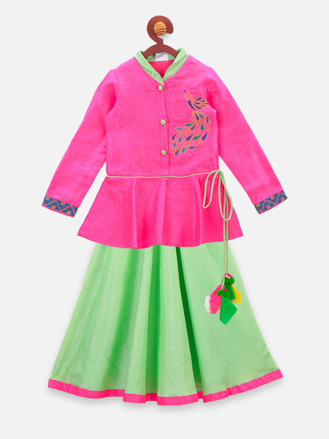 

LilPicks Pink Ready to Wear Lehenga with Peplum Jacket