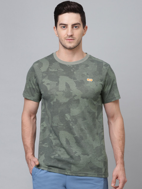 

ASICS Men Green Camouflage Printed Round Neck T-shirt