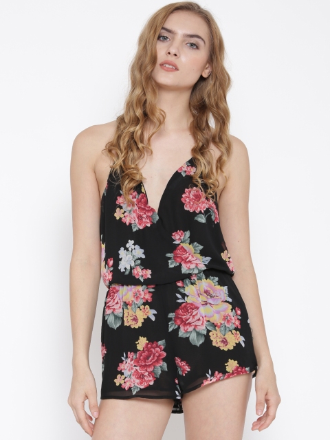 

FOREVER 21 Black Floral Print Playsuit