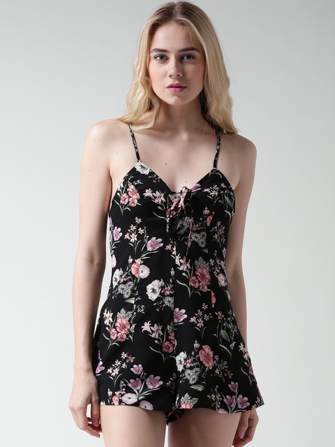 

FOREVER 21 Black Floral Print Playsuit