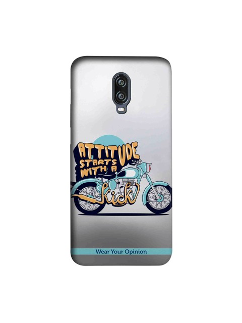 

CelfieDesign Grey & Yellow Attitude With Kick Printed OnePlus 6T Sustainable Back Cover