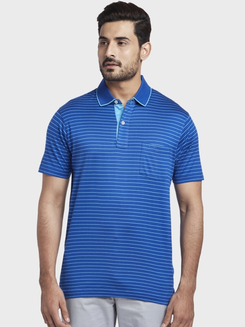 

ColorPlus Men Blue Striped Polo Collar T-shirt
