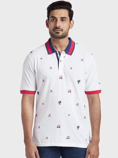 

ColorPlus Men White Printed Polo Collar T-shirt