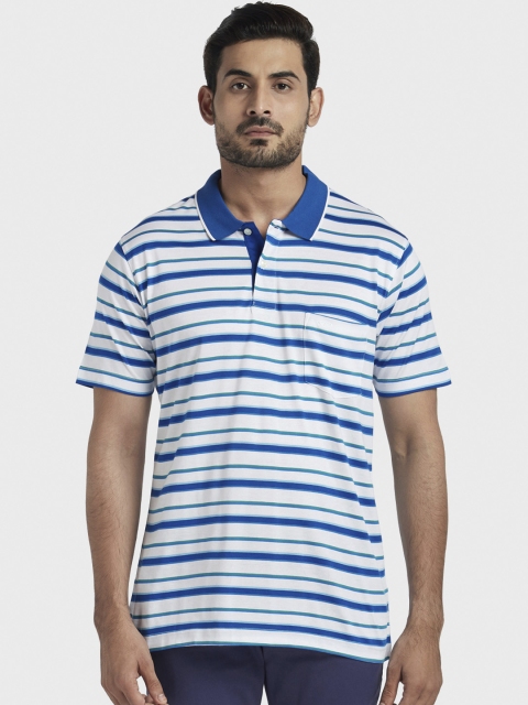 

ColorPlus Men White Striped Polo Collar T-shirt