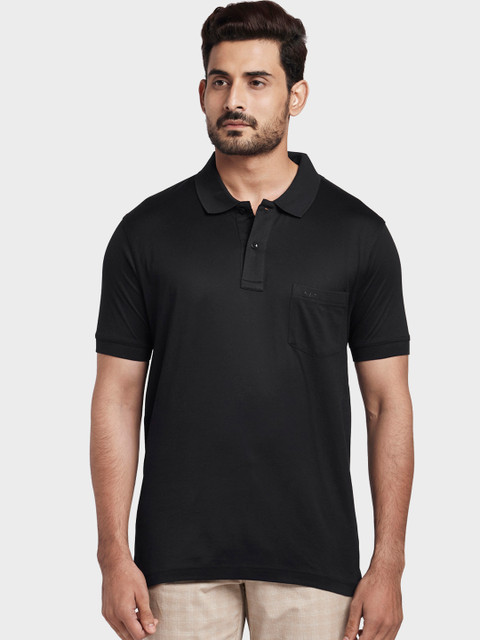 

ColorPlus Men Black Solid Polo Collar T-shirt