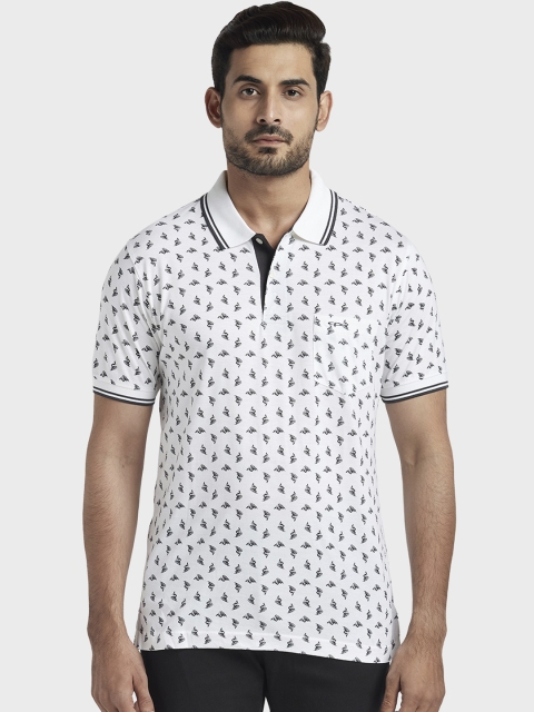 

ColorPlus Men White Printed Polo Collar Pure Cotton T-shirt