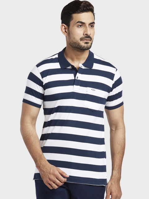 

ColorPlus Men White & Navy Blue Striped Polo Collar T-shirt