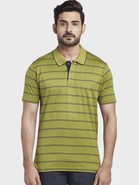

ColorPlus Men Green Striped Polo Collar T-shirt