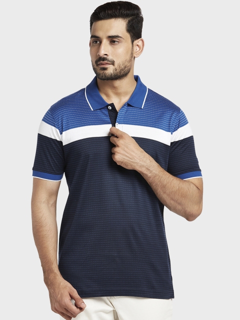 

ColorPlus Men Blue Striped Polo Collar T-shirt