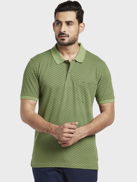 

ColorPlus Men Green Striped Polo Collar T-shirt