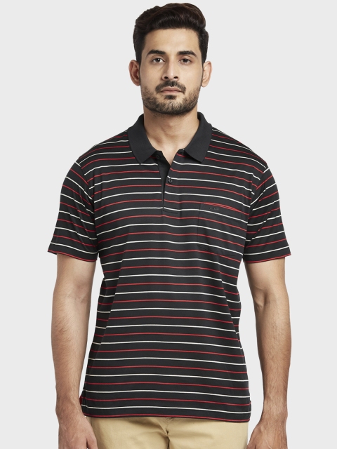 

ColorPlus Men Black Striped Polo Collar T-shirt