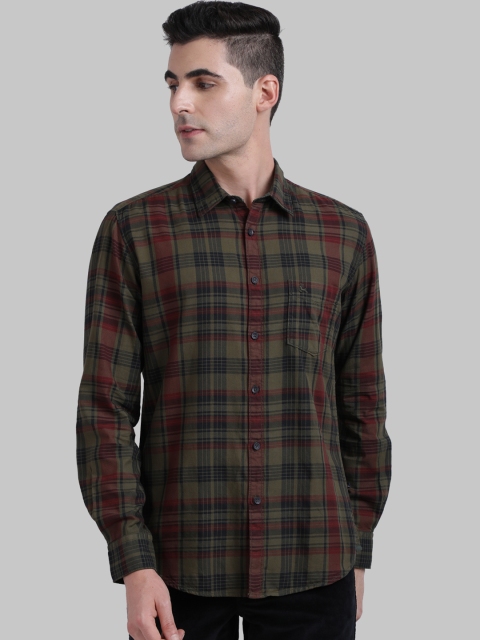 

Parx Men Green & Red Slim Fit Checked Casual Shirt