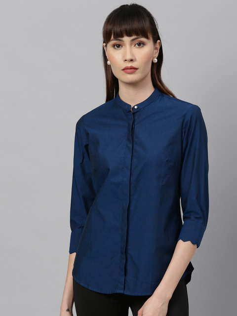 

Park Avenue Woman Blue Regular Fit Solid Casual Shirt