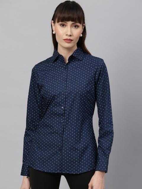 

Park Avenue Woman Navy Blue Regular Fit Printed Casual Shirt