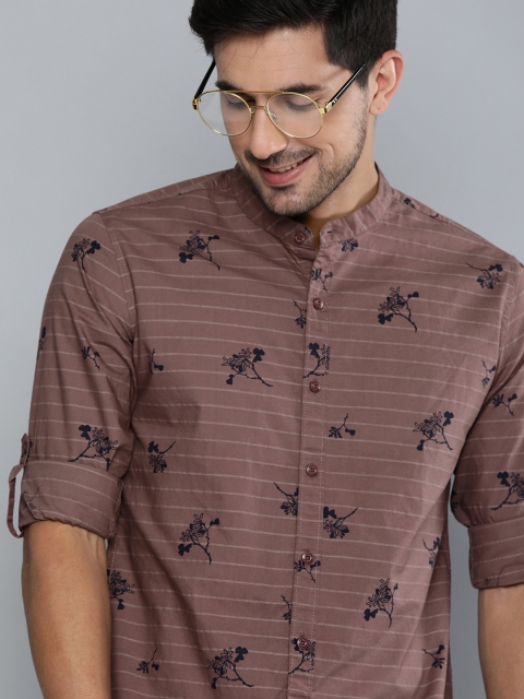 

HERE&NOW Men Brown & Black Slim Fit Striped Casual Shirt