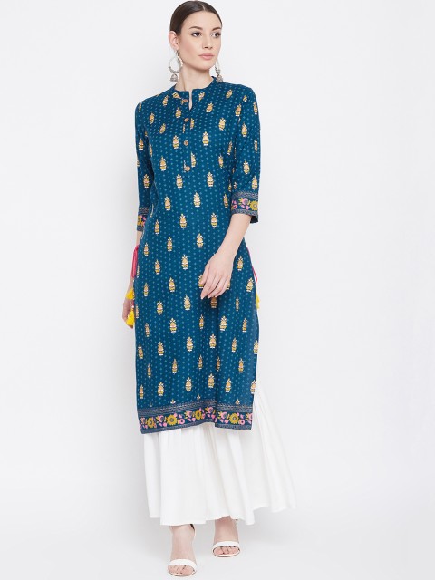 

Desi Rang Women Blue & Beige Printed Kurta with Sharara
