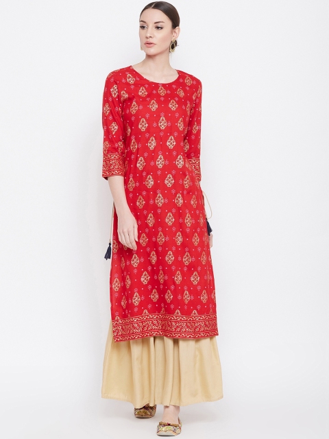 

Desi Rang Women Red & Beige Printed Kurta with Sharara