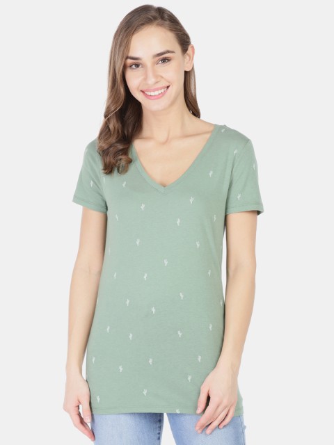 

GAP Women Green Printed V-Neck T-shirt