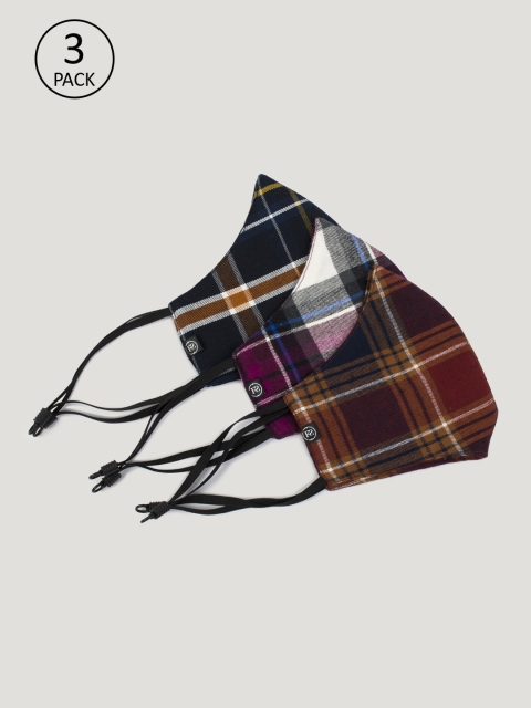 

FableStreet Women Pack Of 3 Black & Orange Checked 2-Ply Reusable Cloth Masks